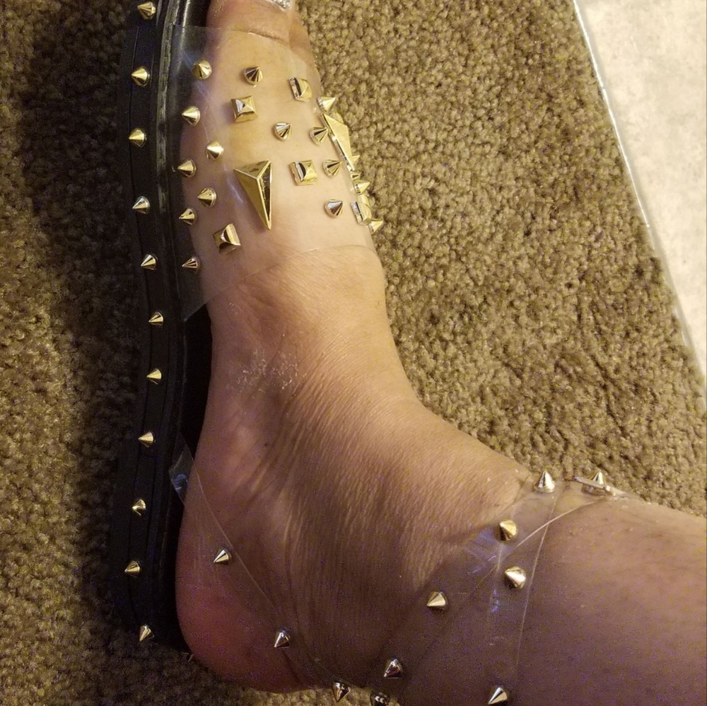 Black and Gold Clear Stud Strappy Sandals - Picture 3 of 4